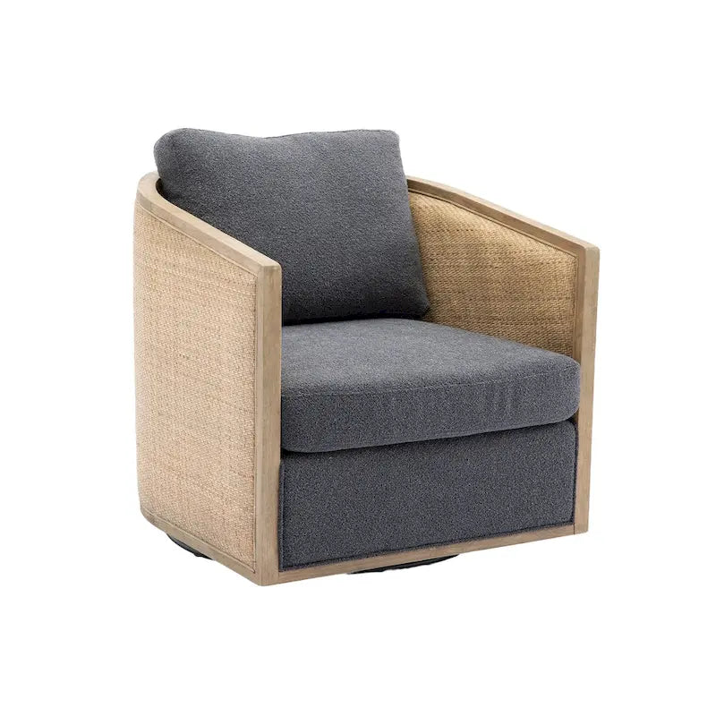 360 Swivel Barrel Accent Chair Rattan Frame Upholstered Foam Cushion Carbon Black