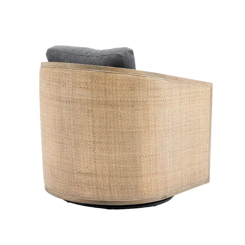 360 Swivel Barrel Accent Chair Rattan Frame Upholstered Foam Cushion Carbon Black