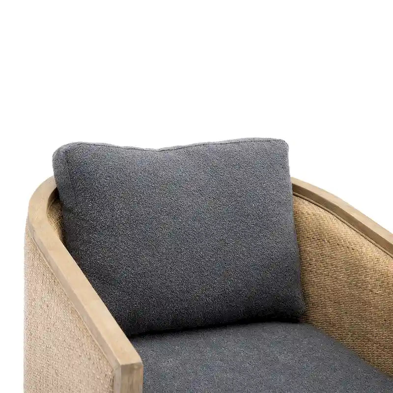 360 Swivel Barrel Accent Chair Rattan Frame Upholstered Foam Cushion Carbon Black