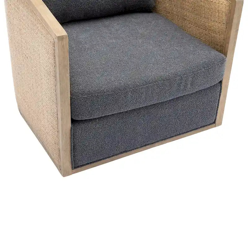 360 Swivel Barrel Accent Chair Rattan Frame Upholstered Foam Cushion Carbon Black