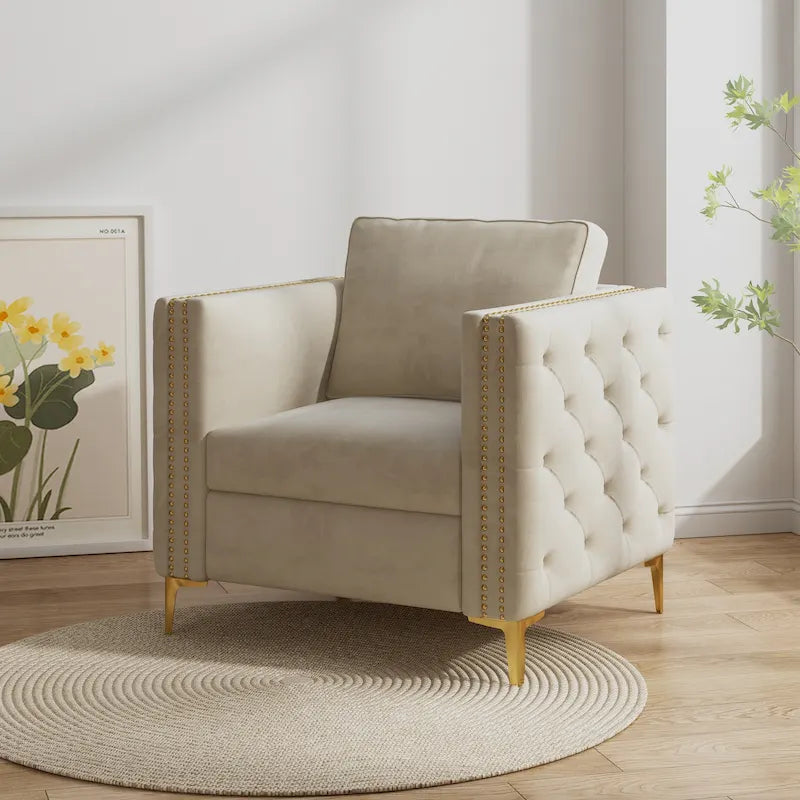 Accent Chair for Living Room Upholstered Arm Chair with Metal Legs Velvet