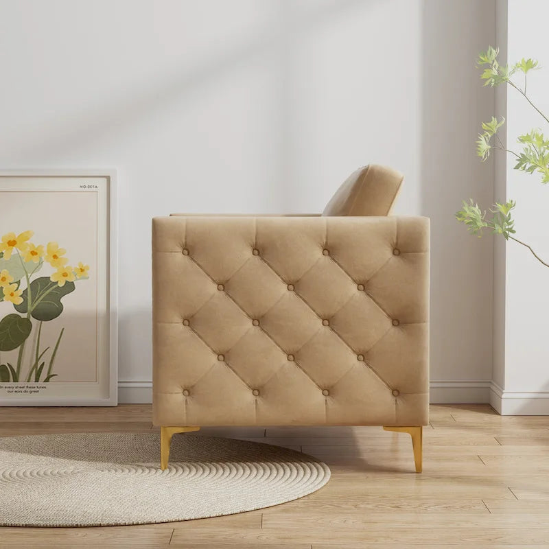 Accent Chair for Living Room Upholstered Arm Chair with Metal Legs Velvet