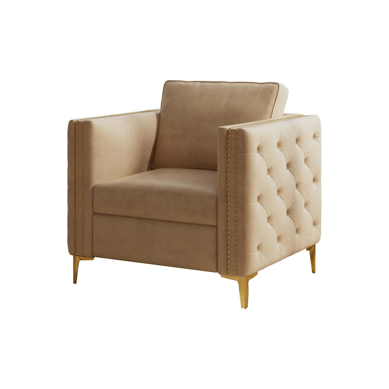 Accent Chair for Living Room Upholstered Arm Chair with Metal Legs Velvet