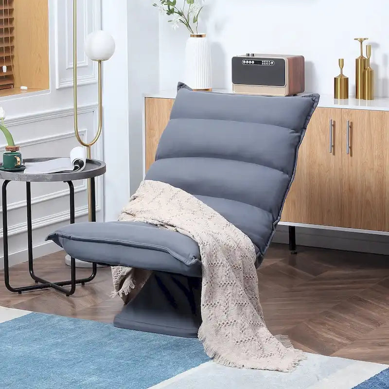 360 Swivel Floor Chair 5-Level Adjustable Backrest Tufted Microfiber Gray