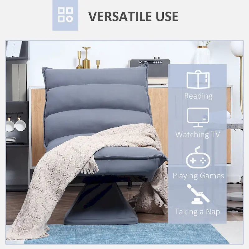 360 Swivel Floor Chair 5-Level Adjustable Backrest Tufted Microfiber Gray