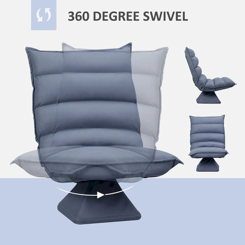 360 Swivel Floor Chair 5-Level Adjustable Backrest Tufted Microfiber Gray