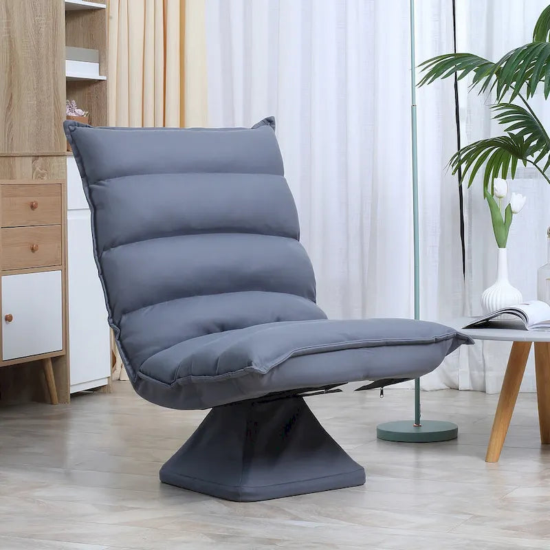 360 Swivel Floor Chair 5-Level Adjustable Backrest Tufted Microfiber Gray