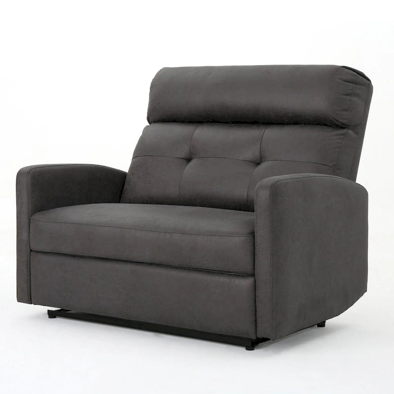 Oversized Power Recliner Chair Wide Seat Split Tufted Back Slate Gray Microfiber