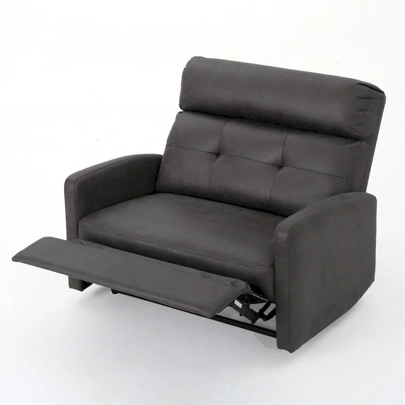 Oversized Power Recliner Chair Wide Seat Split Tufted Back Slate Gray Microfiber