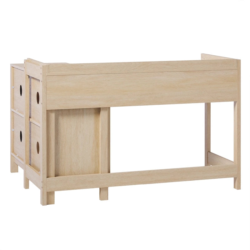 L-Shaped Home Office Desk Reversible Layout 2 Drawers 2 Open Cubbies MDF Laminate Coastal Oak Black