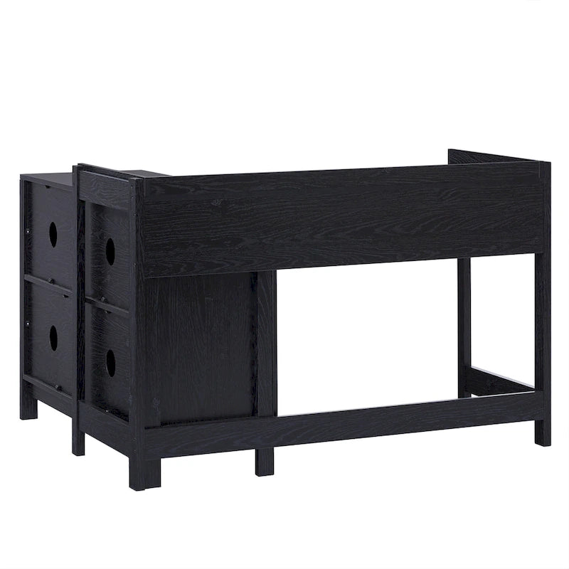 L-Shaped Home Office Desk Reversible Layout 2 Drawers 2 Open Cubbies MDF Laminate Coastal Oak Black