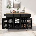 Rolling Kitchen Island Cart Drop Leaf 3 Drawers Door Storage Shelves 5 Wheels