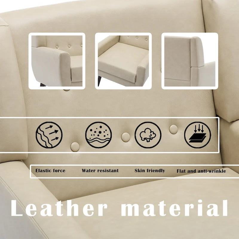 Faux Leather Accent Armchair Button Tufted High Back Wide Arms Dark Wood Legs
