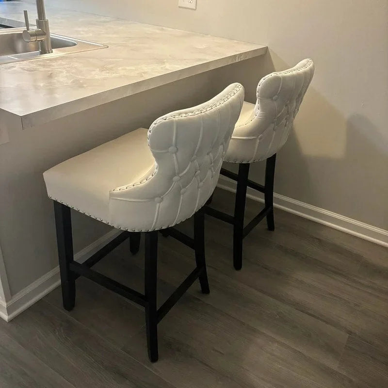 Button Tufted Velvet Wing Back Counter Bar Stool with Solid Wood Legs