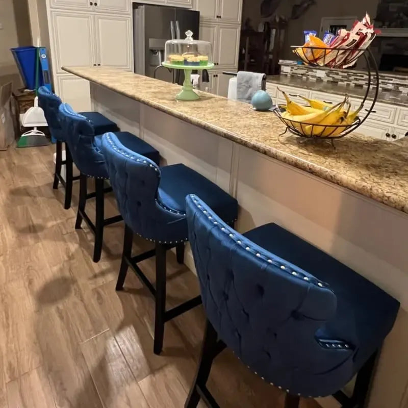 Button Tufted Velvet Wing Back Counter Bar Stool with Solid Wood Legs