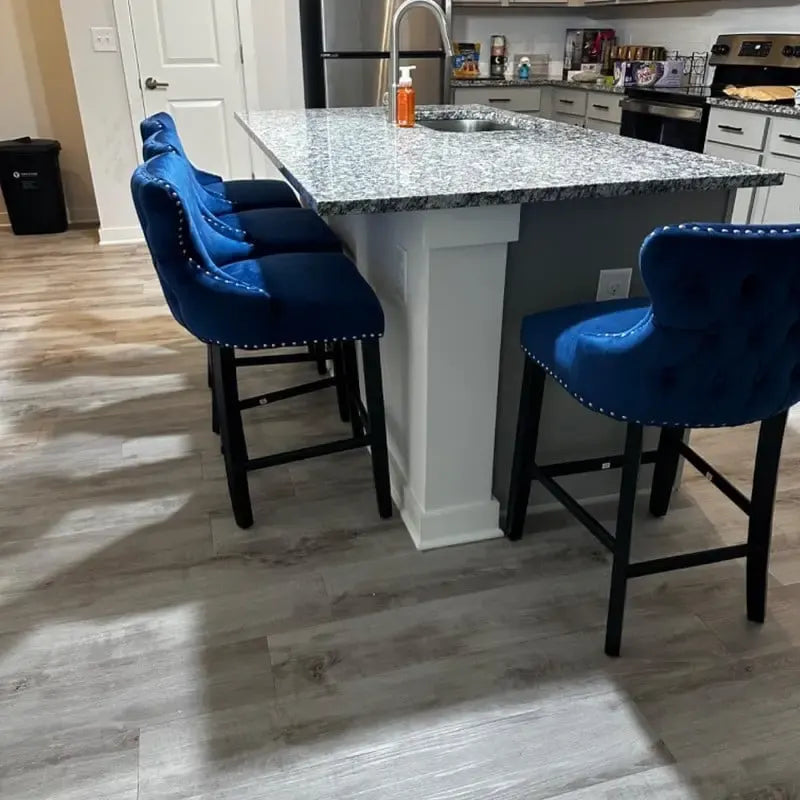 Button Tufted Velvet Wing Back Counter Bar Stool with Solid Wood Legs