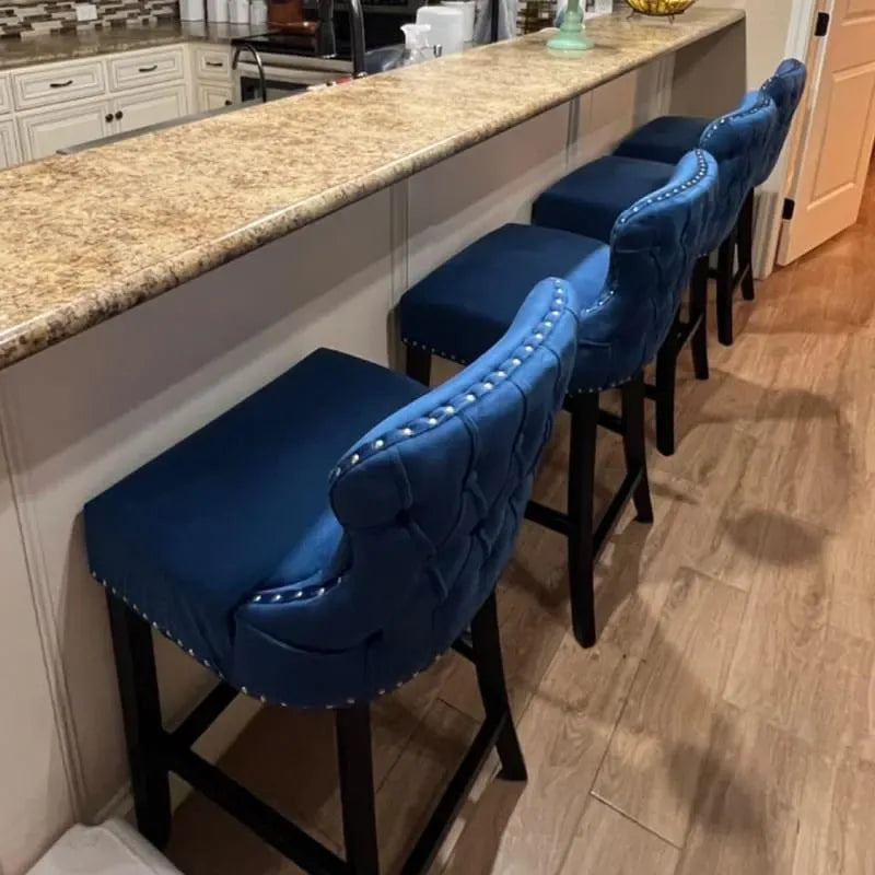Button Tufted Velvet Wing Back Counter Bar Stool with Solid Wood Legs