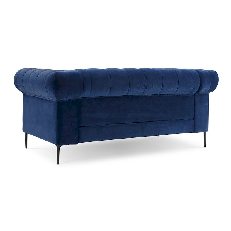 Chesterfield Velvet Loveseat Button Tufted Rolled Arms Black Metal Legs