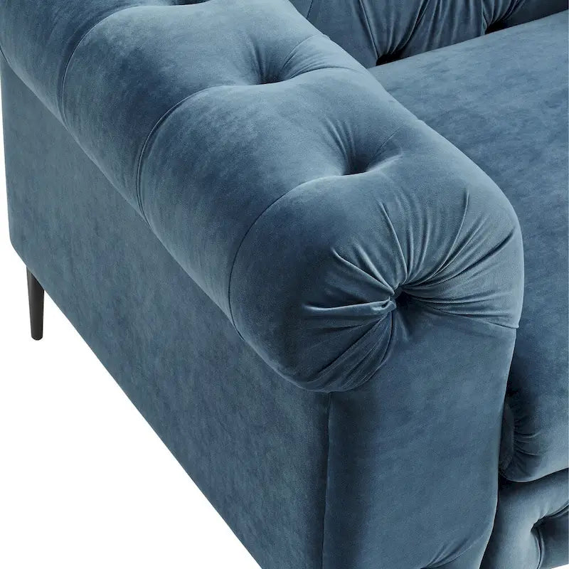 Chesterfield Velvet Loveseat Button Tufted Rolled Arms Black Metal Legs