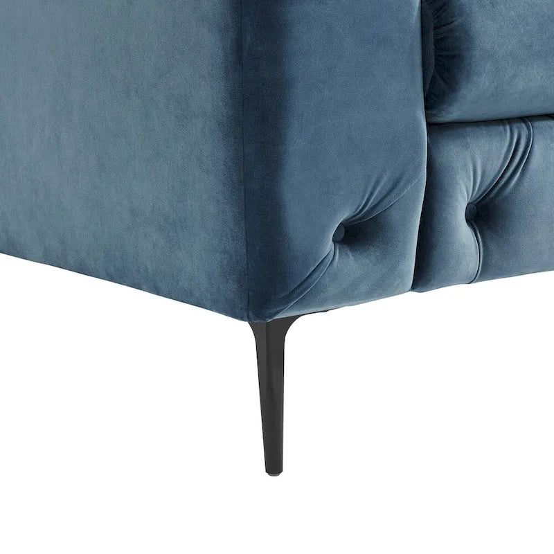 Chesterfield Velvet Loveseat Button Tufted Rolled Arms Black Metal Legs