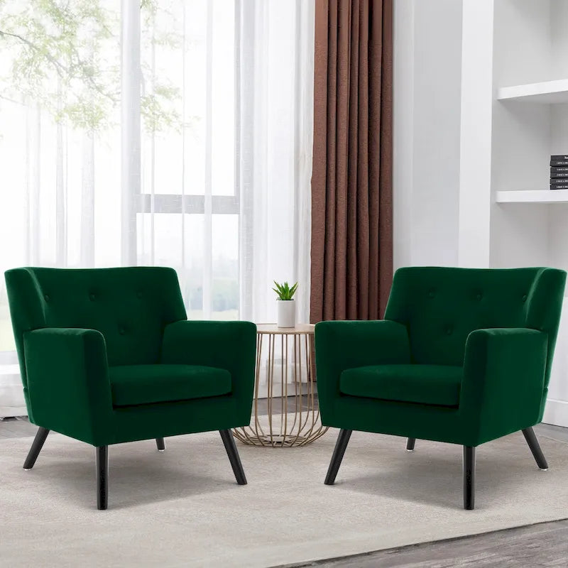 Velvet Button Tufted Accent Armchair Set of 2 Steel Frame Solid Wood Legs Multi-Color