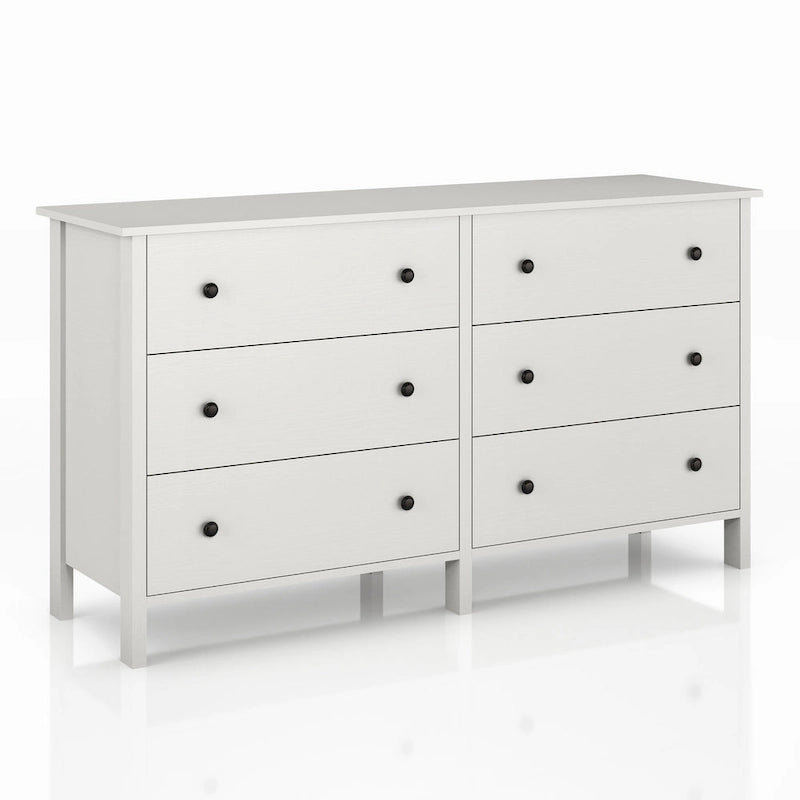 Transitional Dresser Round Knobs Square Post Legs 3-Drawer or 6-Drawer Black White