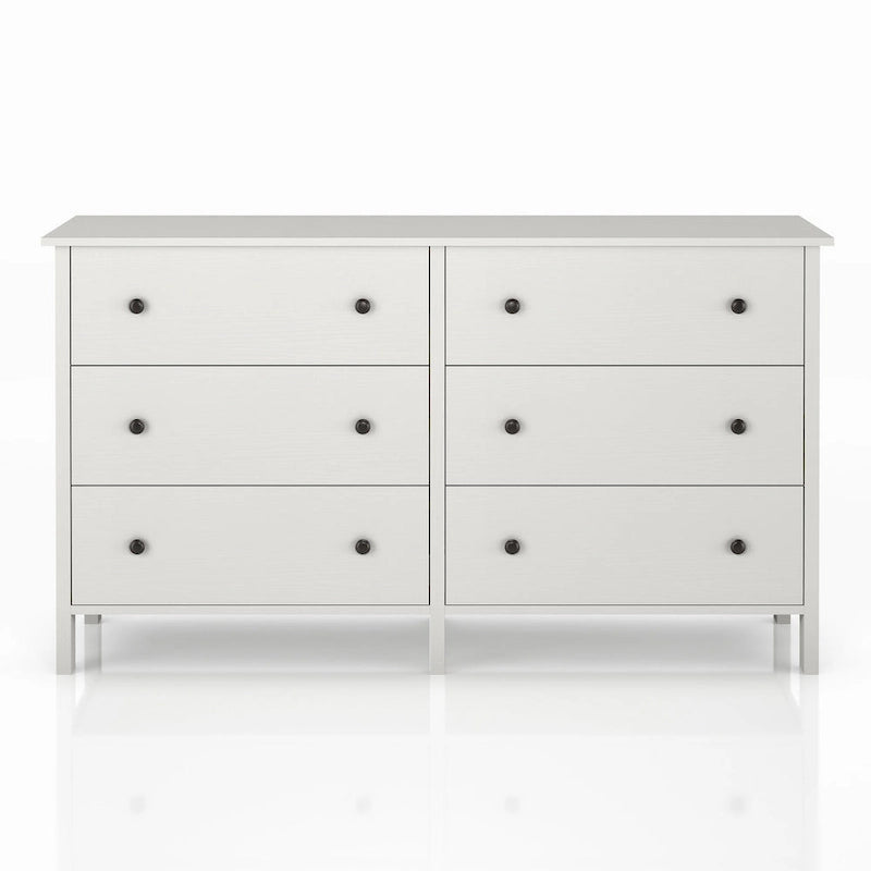 Transitional Dresser Round Knobs Square Post Legs 3-Drawer or 6-Drawer Black White