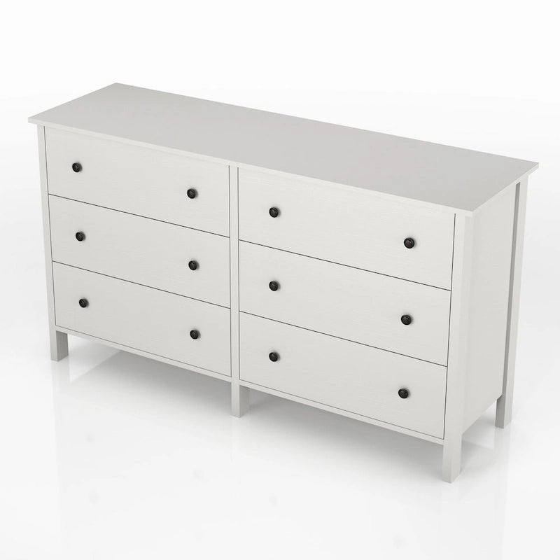 Transitional Dresser Round Knobs Square Post Legs 3-Drawer or 6-Drawer Black White