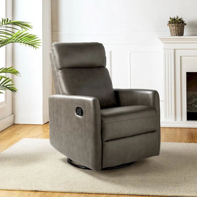 Manual Swivel Recliner High Back Polyester Upholstery Metal Swivel Base
