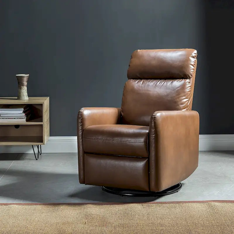 Manual Swivel Recliner High Back Polyester Upholstery Metal Swivel Base