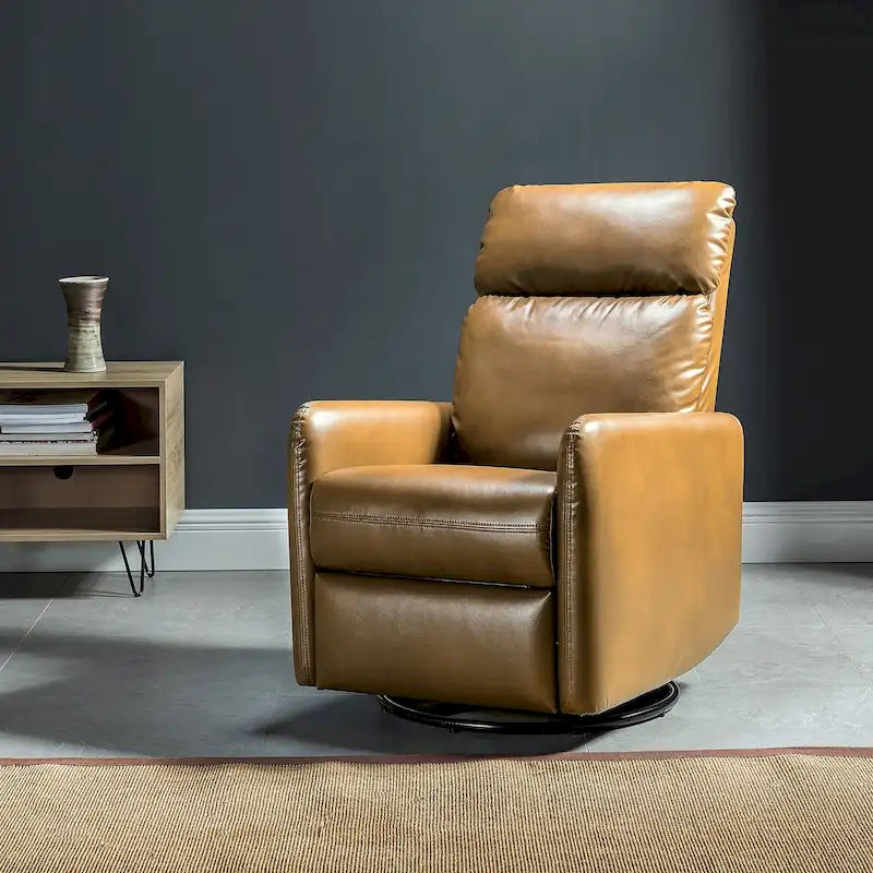 Manual Swivel Recliner High Back Polyester Upholstery Metal Swivel Base
