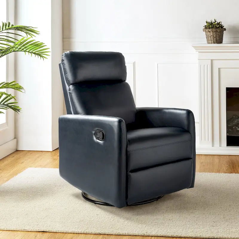 Manual Swivel Recliner High Back Polyester Upholstery Metal Swivel Base