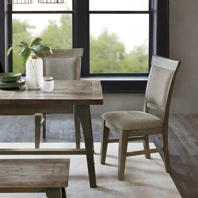Rustic Upholstered Dining Side Chair Hand-Distressed Solid Wood Frame Grey