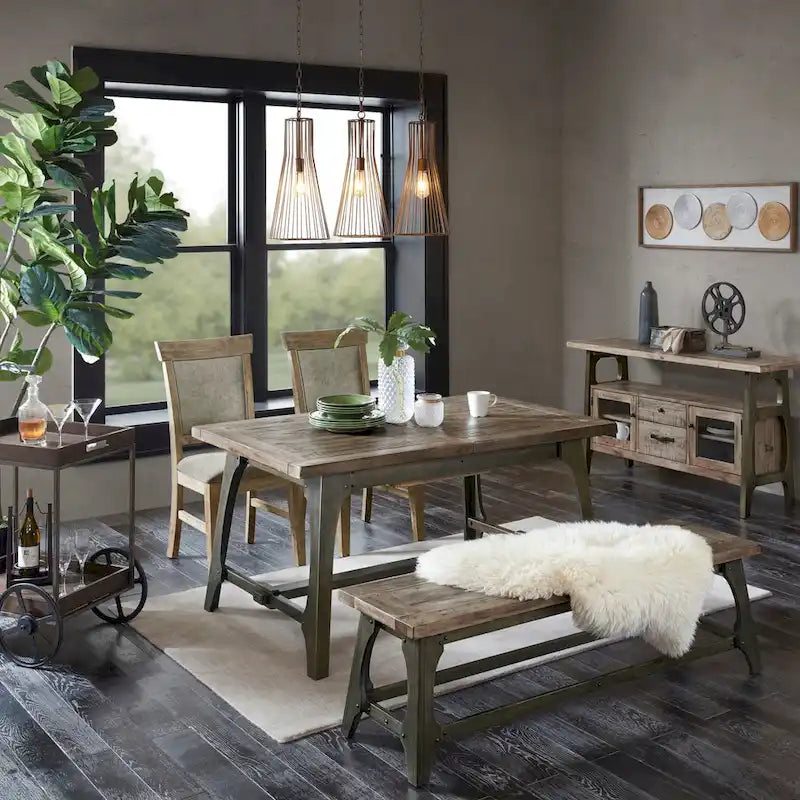 Rustic Upholstered Dining Side Chair Hand-Distressed Solid Wood Frame Grey