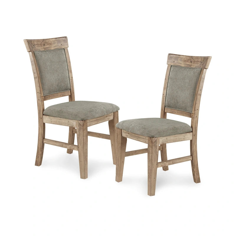 Rustic Upholstered Dining Side Chair Hand-Distressed Solid Wood Frame Grey