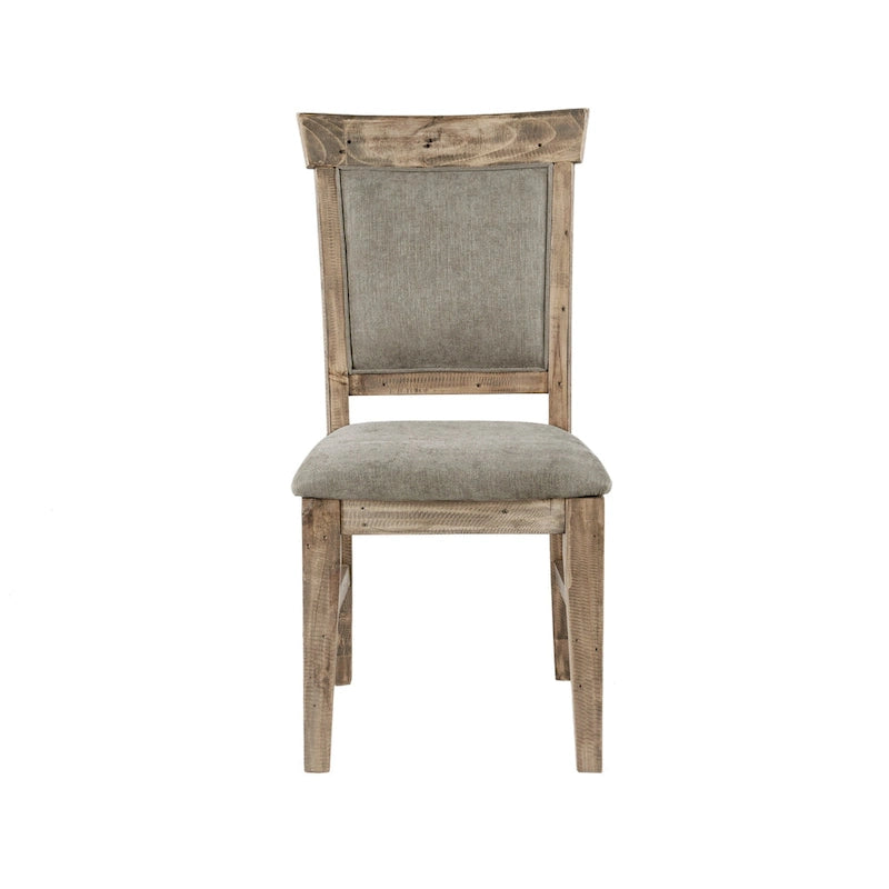 Rustic Upholstered Dining Side Chair Hand-Distressed Solid Wood Frame Grey