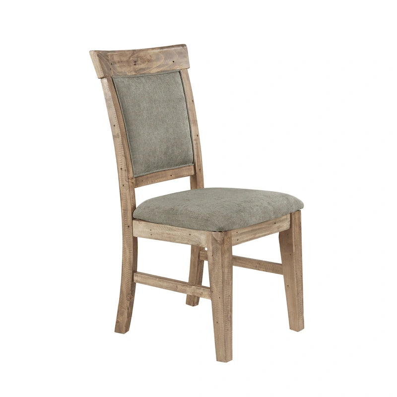 Rustic Upholstered Dining Side Chair Hand-Distressed Solid Wood Frame Grey