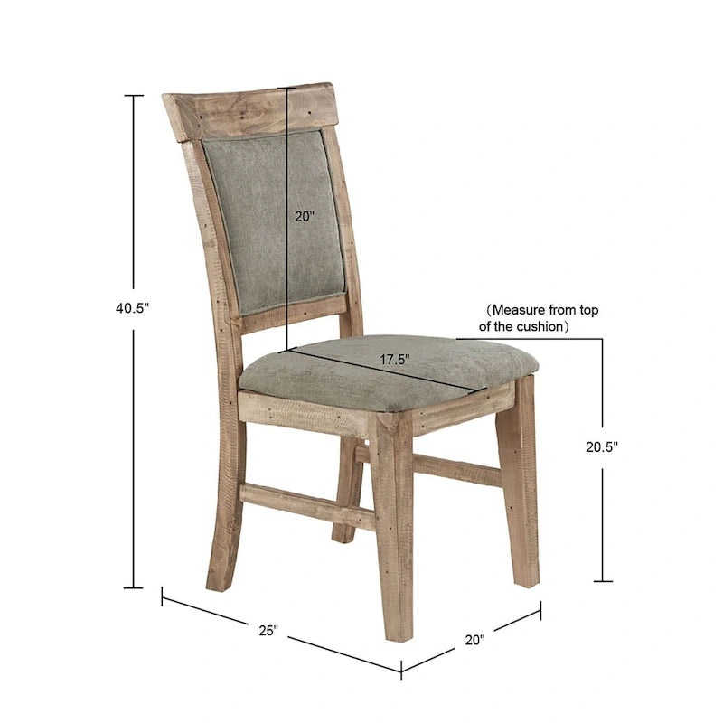 Rustic Upholstered Dining Side Chair Hand-Distressed Solid Wood Frame Grey