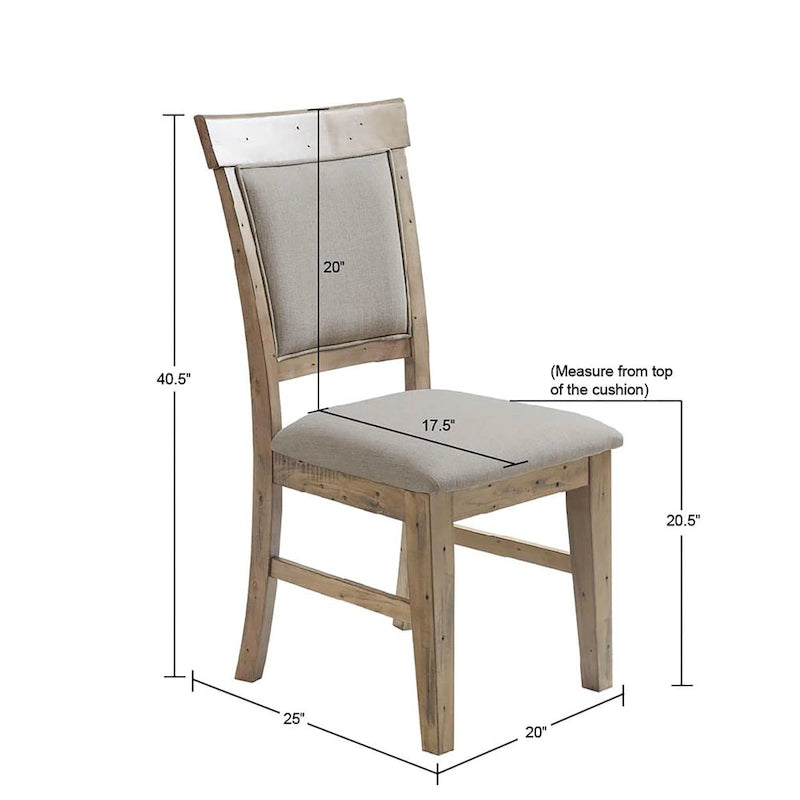 Rustic Upholstered Dining Side Chair Hand-Distressed Solid Wood Frame Grey