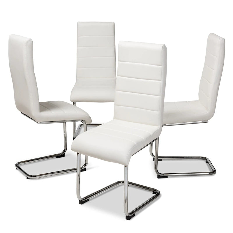 Mid-Century Modern Faux Leather Dining Chair Chrome Cantilever Legs Black White
