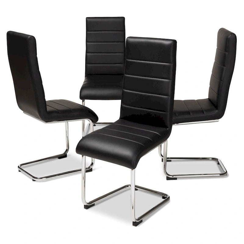 Mid-Century Modern Faux Leather Dining Chair Chrome Cantilever Legs Black White