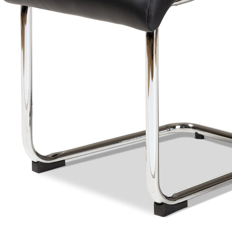Mid-Century Modern Faux Leather Dining Chair Chrome Cantilever Legs Black White