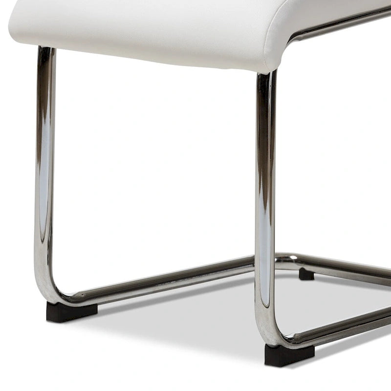 Mid-Century Modern Faux Leather Dining Chair Chrome Cantilever Legs Black White