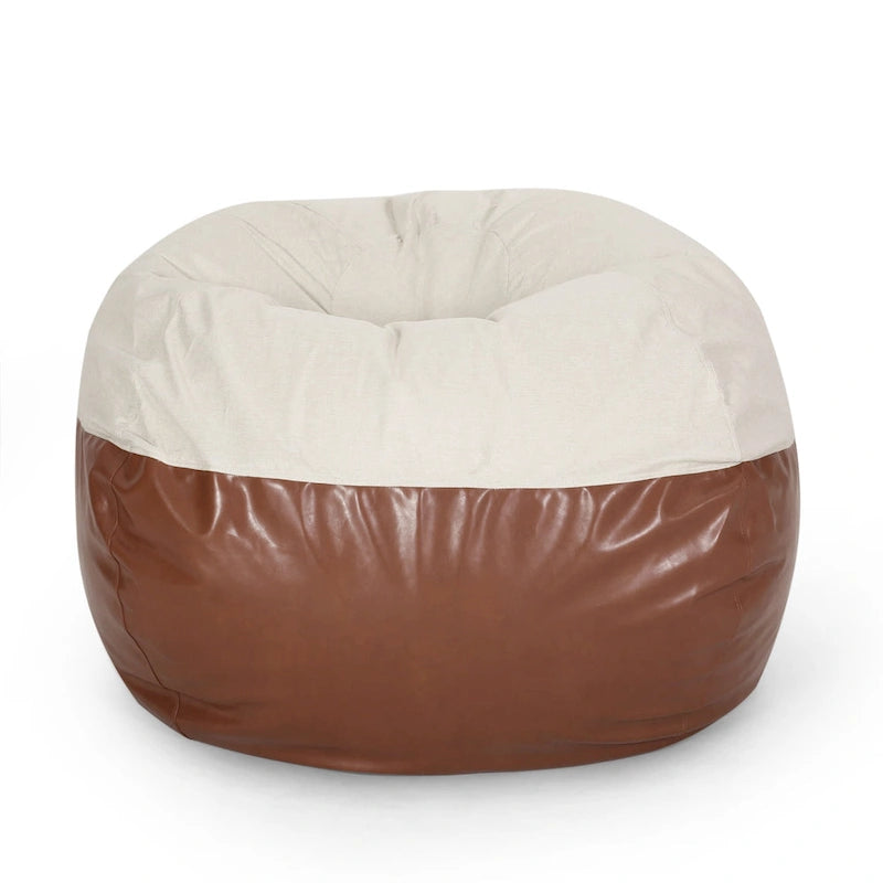 5-Foot Oversized Bean Bag Chair Two-Tone Fabric and Faux Leather Foam Fill Removable Cover