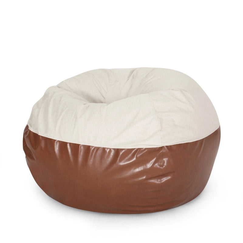 5-Foot Oversized Bean Bag Chair Two-Tone Fabric and Faux Leather Foam Fill Removable Cover