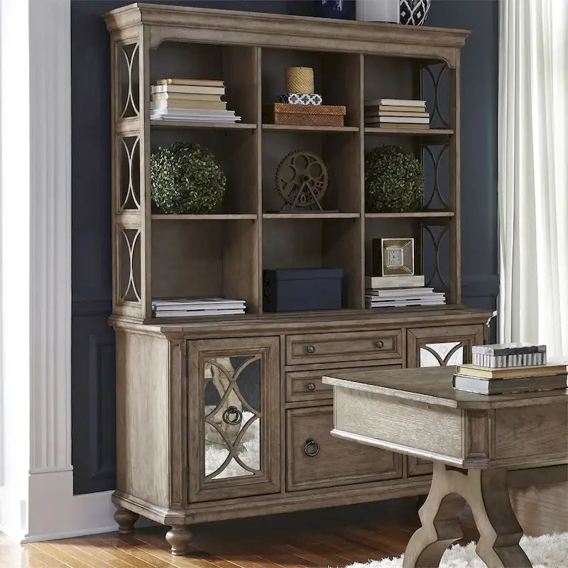 Copper Grove Simply Elegant White, Brown, & Heathered Taupe Credenza Hutch