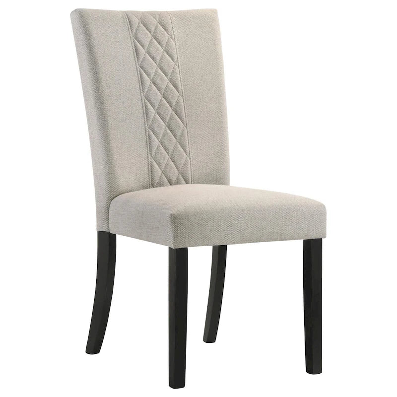 Upholstered Dining Side Chair Diamond Stitched Back Handle Detail Hardwood Legs Beige Black Set of 2