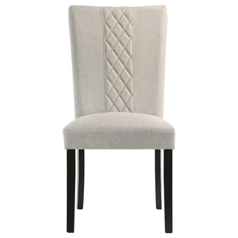 Upholstered Dining Side Chair Diamond Stitched Back Handle Detail Hardwood Legs Beige Black Set of 2