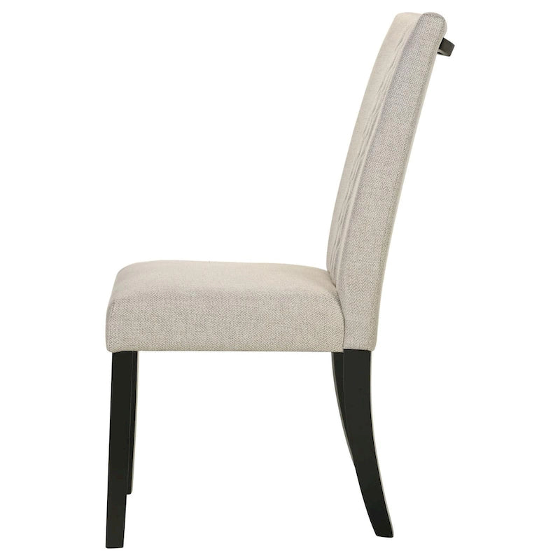 Upholstered Dining Side Chair Diamond Stitched Back Handle Detail Hardwood Legs Beige Black Set of 2