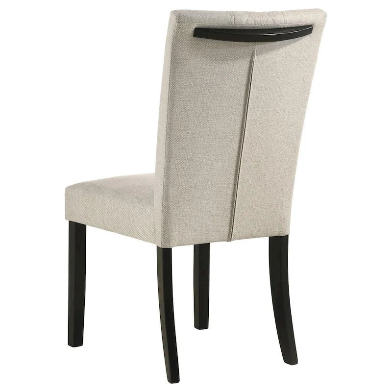 Upholstered Dining Side Chair Diamond Stitched Back Handle Detail Hardwood Legs Beige Black Set of 2